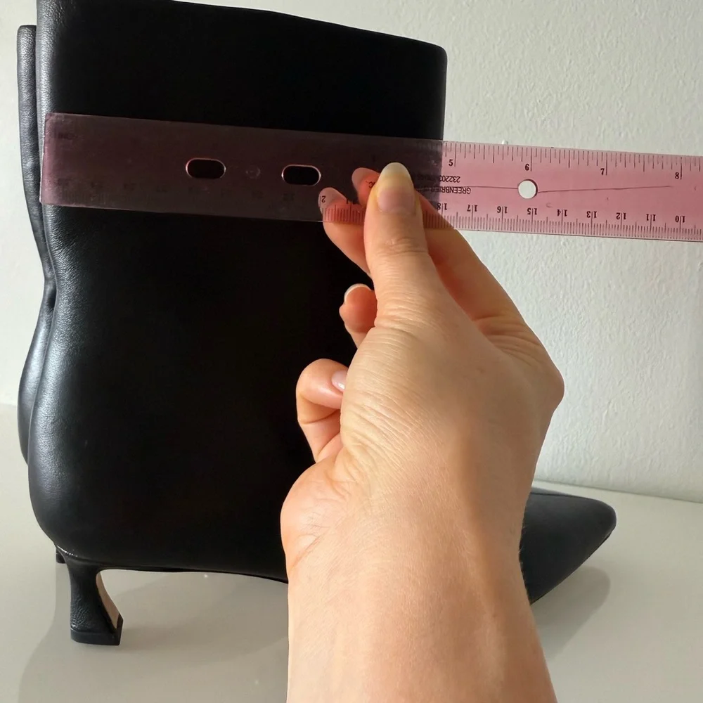 New ANTONIO MELANI Leather Sleek Black Heeled Boots - Picture 12 of 13